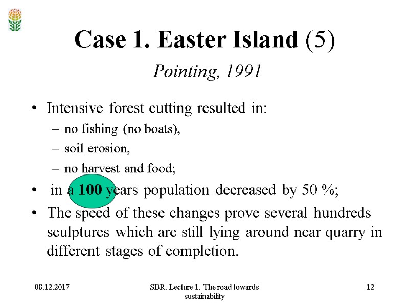 08.12.2017 SBR. Lecture 1. The road towards sustainability 12 Case 1. Easter Island (5)
